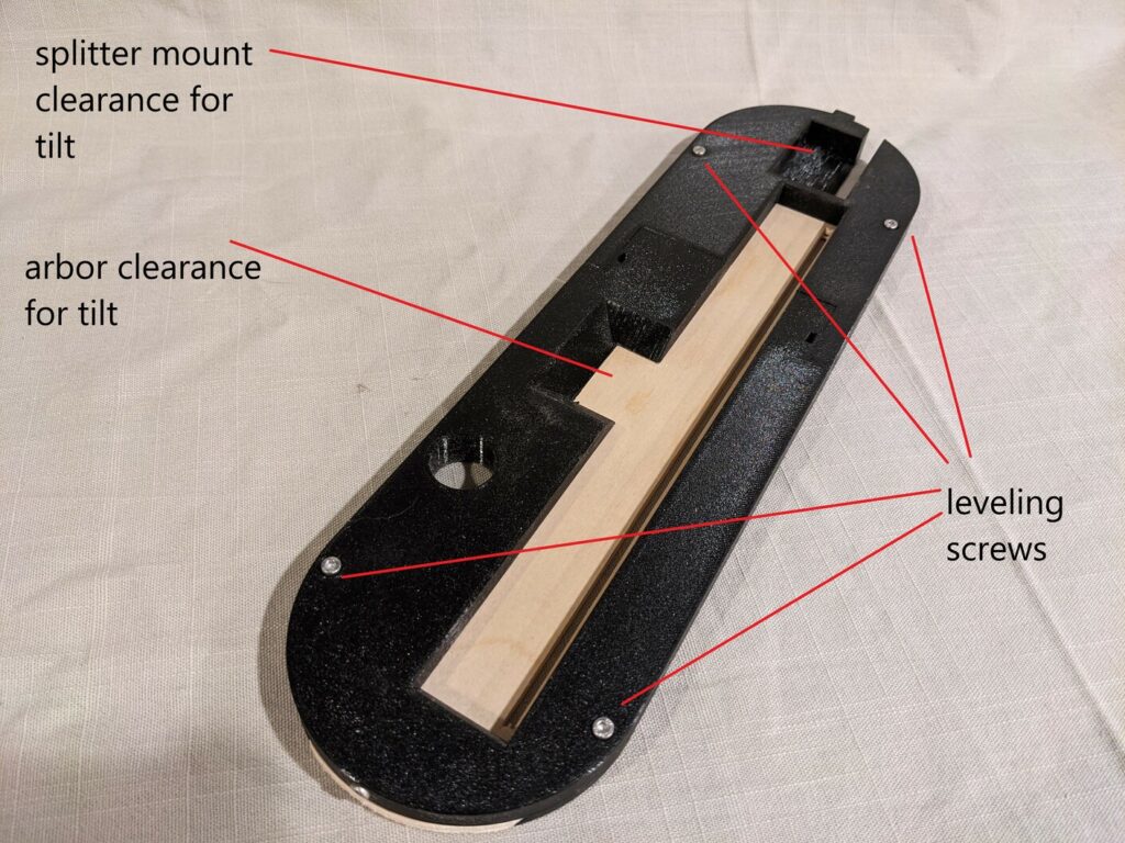 3D printed tablesaw throat insert, view from underneath